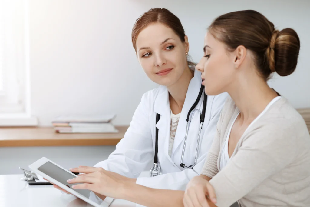 A lady patient Consultation with dermatologist before hair removal treatment