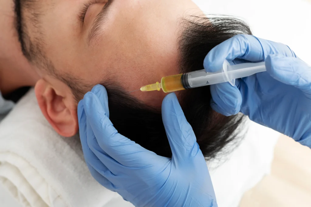 A dermatologist doing hair prp therapy to the patient